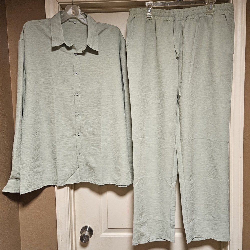 Mint Green Size 2XL Matching Long Sleeve Shirt And Long Pants.